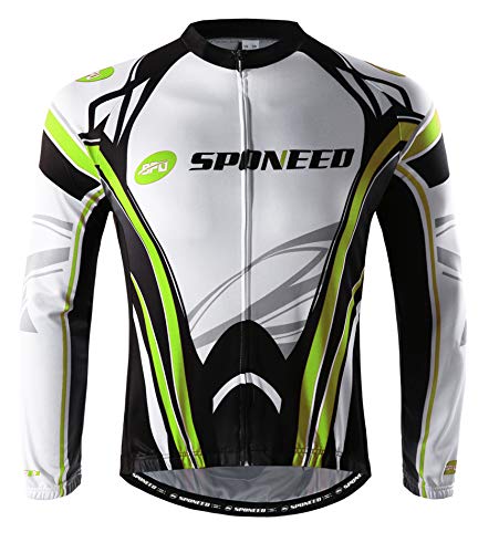 Bicycle Clothes for Men Biking Tops Shirt Long Sleeve Cycle Wear Riding Jersey with Pocket US L Green White