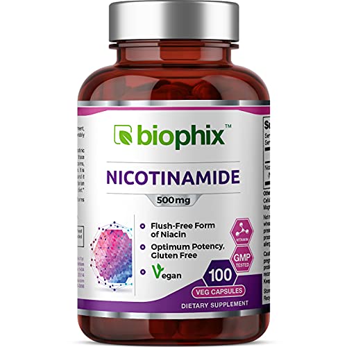 biophix B-3 Nicotinamide 500 mg 100 Vcaps - Nicotinic Amide Niacin Natural Flush-Free Vitamin Formula - Supports Skin Cell Health