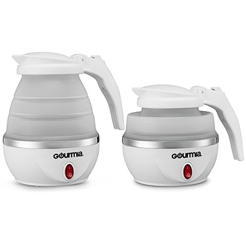 Gourmia GK360 Travel Foldable Electric Kettle - Fast Water Boiling - Food Grade Silicone - Small, Collapsible, Portable - Boil Dry Protection - .8 Qt - 110/120v - 820W - White