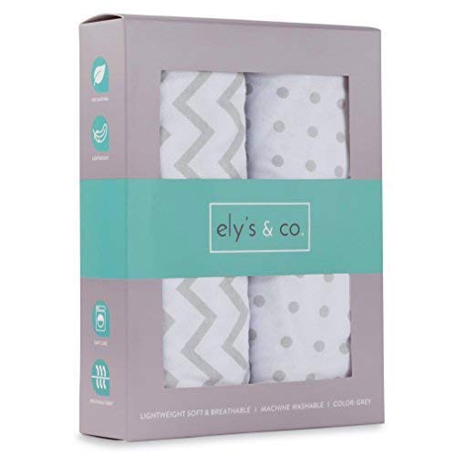 Book Cover Ely's & Co Bassinet Sheet Set 2 Pack 100% Jersey Cotton for Baby Girl - Grey Chevron and Polka Dot