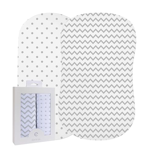 Ely's & Co Bassinet Sheet Set 2 Pack 100% Jersey Cotton for Baby Girl - Grey Chevron and Polka Dot
