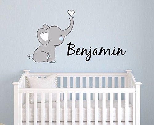 Boys Nursery Elephant Custom Personalized Name Wall Decal Large, Nursery Elephant Wall Decals, Boys Personalized Decals Elephants, Nursery Decals, Nursery Wall Decals, Plus Free Hello Door Decal