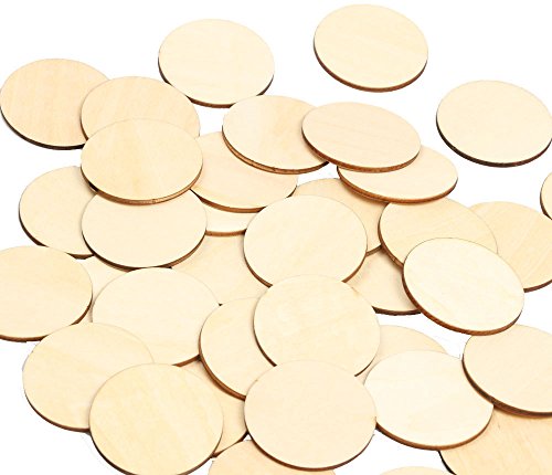 RERIVER 2-Inch Wood Circles 50pcs Unfinished Round Blank Wooden Cutout Slices Discs DIY Crafts for Book Signing Sunday School Birthday Game Boards, 50 Piece