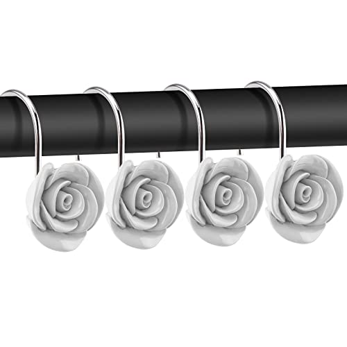 AGPTEK Shower Curtain Hooks, 12PCS Anti Rust Decorative Resin Hooks for Bathroom, Baby Room, Bedroom, Living Room Decor (White Rose)