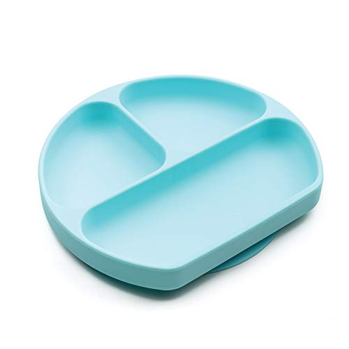 Bumkins Silicone Grip Dish, Suction Plate, Divided Plate, Baby Toddler Plate, BPA Free, Microwave Dishwasher Safe â€“ Blue