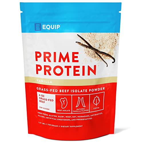 Book Cover Equip Foods Prime Protein - Grass-Fed Beef Protein Powder Isolate - Gluten Free Carnivore Protein Powder - Vanilla, 1.67 Pounds - Helps Build and Repair Tissue