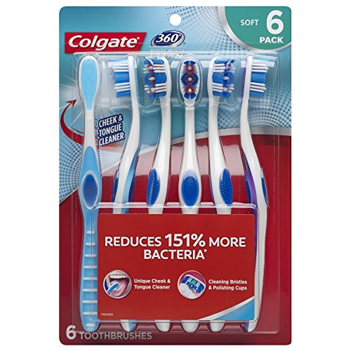 Colgate 360 Toothbrush with Tongue and Cheek Cleaner - Soft (6 Count), Compact Head