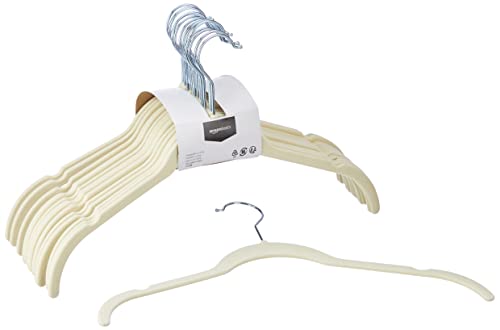 Amazon Basics Slim, Velvet, Non-Slip Shirt Clothes Hangers, Ivory/Beige - Pack of 30