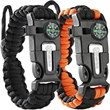 Book Cover Atomic Bear Paracord Bracelet (2 Pack) - Adjustable - Fire Starter - Loud Whistle - Perfect for Hiking, Camping, Fishing and Hunting - Black & Black+Orange
