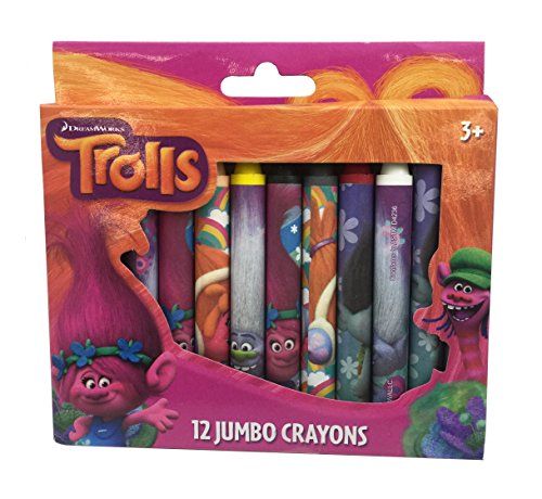 Trolls Jumbo Crayons, Assorted Colors, 12-Crayons per Pack