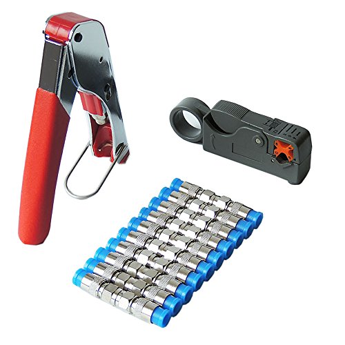 Zoostliss Crimping Tool Coaxial Cable Tool Connector Compression Tool Crimper for Coaxial F Connector RG6 RG59 Cable (Blue F Connector)
