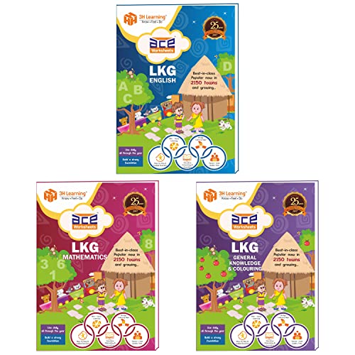 LKG Kids ACE All-in-One Worksheets 260 pages (KG 1) (English, Mathematics, General Knowledge / EVS & Fun Colouring Combo) loose leaf workbook from 3H Learning