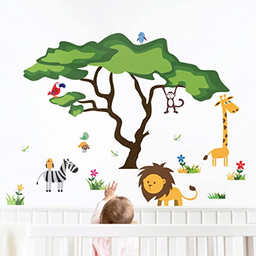 Book Cover TIMBER ARTBOX Cute Safari Baby Nursery Decor â€“ Jungle Kids Wall Decals â€“ Animals Wall Stickers for Toddlers, Boys & Girls Room, Bedroom â€“ Kawaii Forest Theme Daycare, Classroom & Playroom Decor