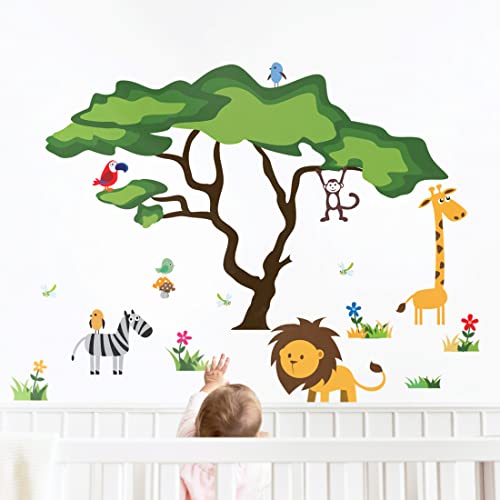 TIMBER ARTBOX Cute Safari Baby Nursery Decor â€“ Jungle Kids Wall Decals â€“ Animals Wall Stickers for Toddlers, Boys & Girls Room, Bedroom â€“ Kawaii Forest Theme Daycare, Classroom & Playroom Decor