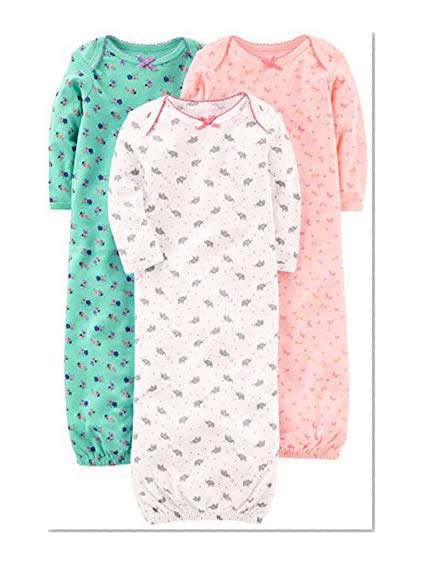 Book Cover Simple Joys by Carter's Baby Girls' 3-Pack Cotton Sleeper Gown, Pink/Mint/White, 0-3 Months
