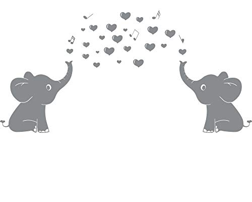 Elephant Family Wall Decal With Hearts Music Quote Art Baby Nursery Wall Decor (Grey) - 24" X 51"