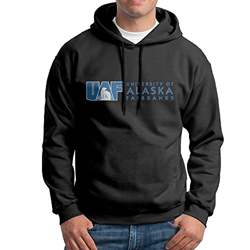 FUOALF Mens Pullover University Of Alaska Fairbanks Logo Hooded Sweatshirt Black XL