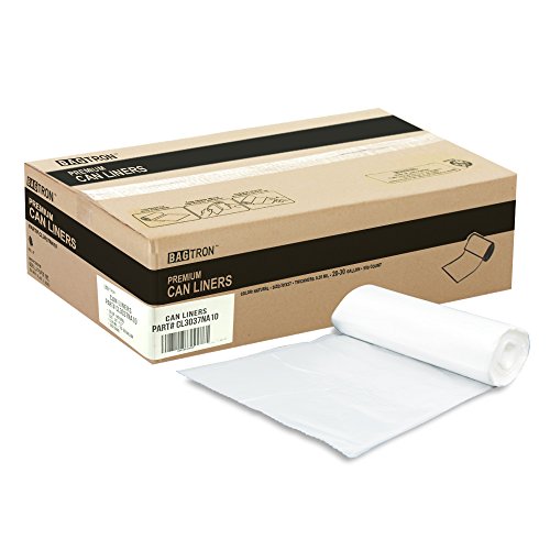 Bagtron 20-30 Gallon Trash Bags, 10 Micron High Density Garbage Can Liners Bulk, 30" x 37", Natural Clear, 500 Count