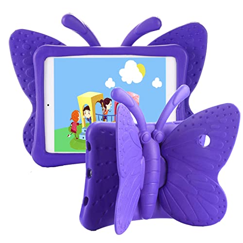 ipad case for kids, Feitenn 3D Cartoon Butterfly Non-toxic EVA Light weight Kid Proof Shockproof case with Kickstand for ipad 5/ ipad 6 /ipad pro 9.7 case (Purple)