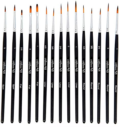 Ensemble de 15 pinceaux Virtuoso - Pinceaux fins de fabrication artisanale - Pinceaux de détail pour peintre acrylique, aquarelle et à l'huile - Avec étui de qualité supérieure