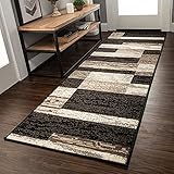 Superior Indoor Runner Rug, Jute Backed, Modern Geometric Patchwork Floor Decor for Bedroom, Office, Living Room, Entryway, Hardwood Floors, Rockwood Collection, 2' 7" x 8', Chocolate