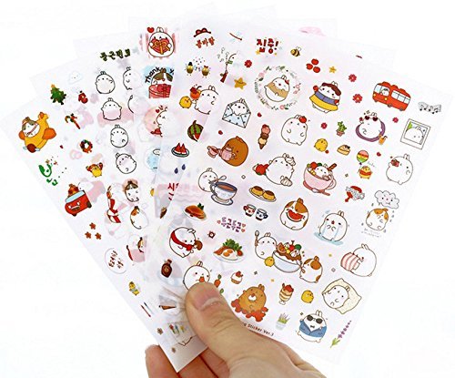 Inovat Cute "Molang Rabbit" Bunny Rabbit Charactor Sticker Diary Scrap Book Scrapbooking Decor Decoration 6 Sheets Lot Korean Stationery, Version 3rd