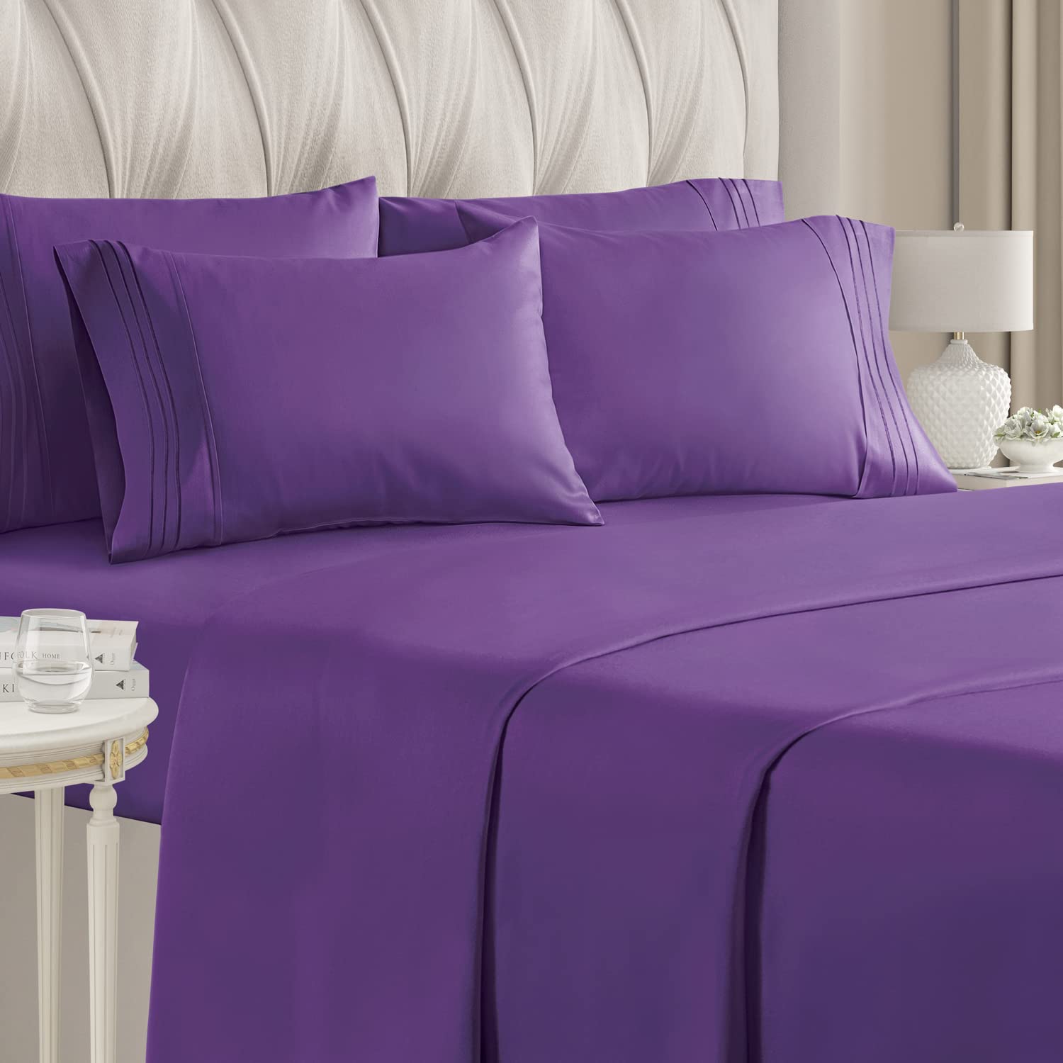 Book Cover Full Size Sheet Set - 6 Piece Set - Hotel Luxury Bed Sheets - Extra Soft - Deep Pockets - Easy Fit - Breathable & Cooling Sheets - Wrinkle Free - Comfy - Purple Plum Bed Sheets - Fulls Sheets - 6 PC 08 - Purple Full