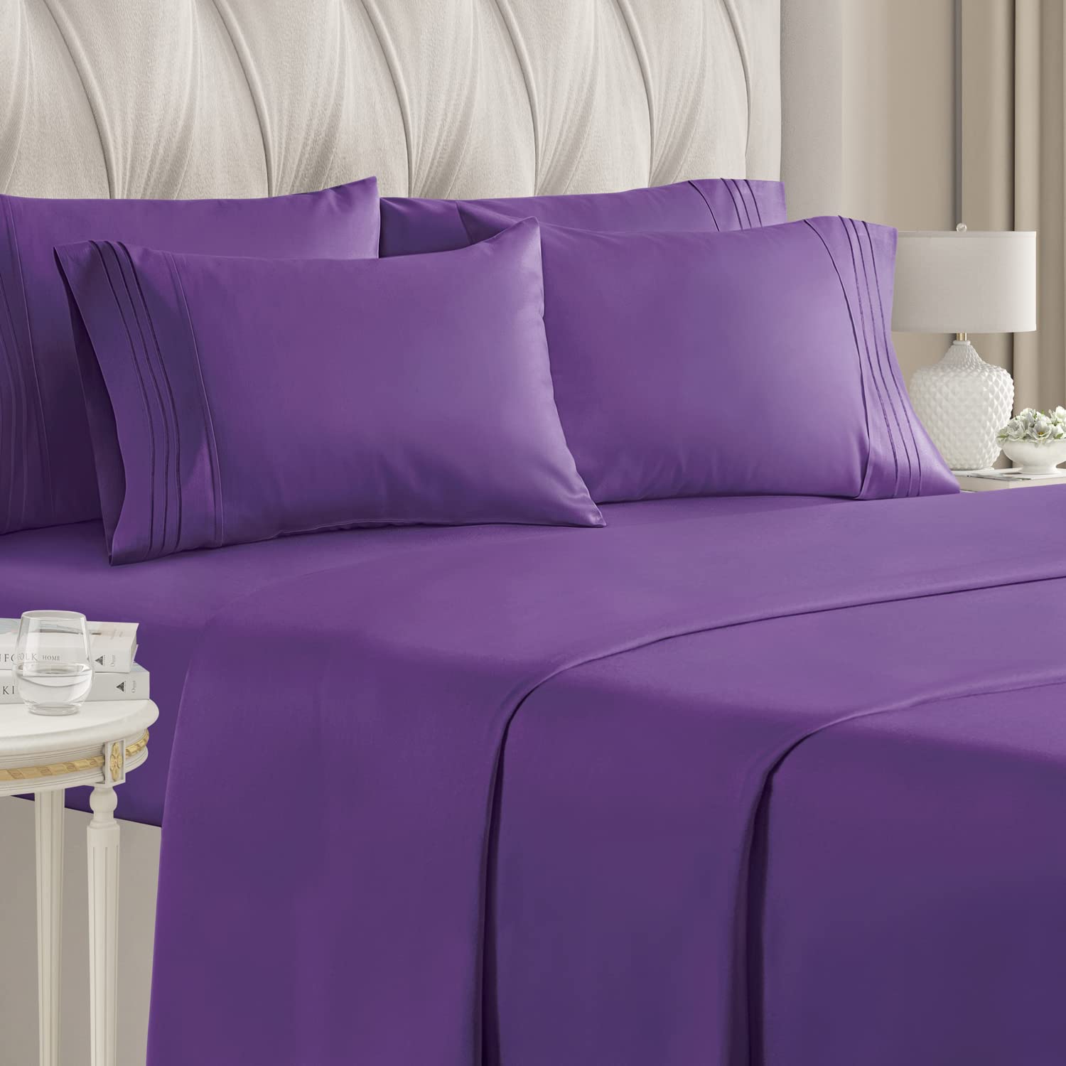 Full Size Sheet Set - 6 Piece Set - Hotel Luxury Bed Sheets - Extra Soft - Deep Pockets - Easy Fit - Breathable & Cooling Sheets - Wrinkle Free - Comfy - Purple Plum Bed Sheets - Fulls Sheets - 6 PC 08 - Purple Full