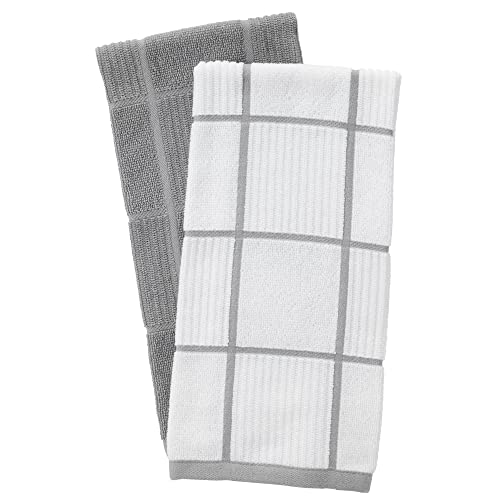 Book Cover T-Fal Textiles 60954 2-Pack Solid & Check Parquet Design 100-Percent Cotton Kitchen Dish Towel, Gray, Solid/Check-2 Pack