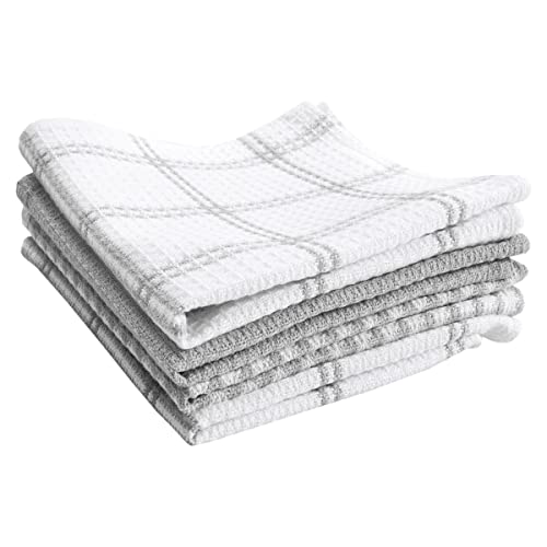 T-Fal Premium Waffle Dish Cloths: Highly Absorbent, Super Soft Long Lasting - 100% Cotton, 12"x13" Flat Waffle Dish Towel for Cleaning & Drying Dishes, (4-Pack), Grey