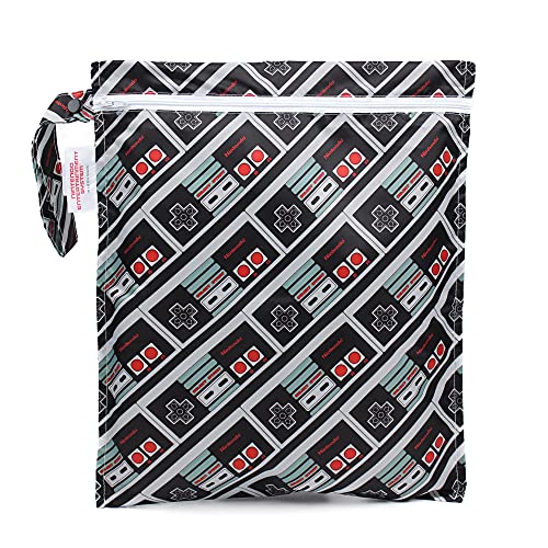 Bumkins Waterproof Wet Bag, Washable, Reusable for Travel, Beach, Pool, Stroller, Diapers, Dirty Gym Clothes, Wet Swimsuits, Toiletries, 12x14 â€“ Nintendo NES Controller