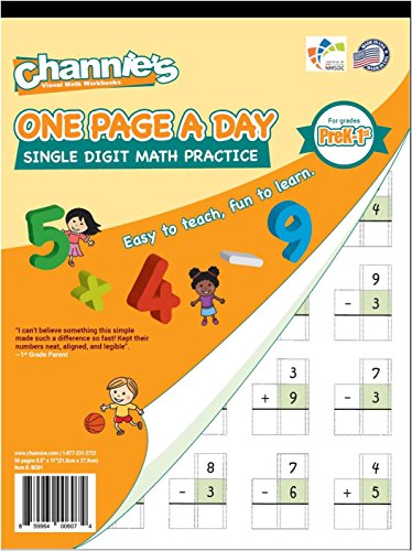 Book Cover Channie’s One Page A Day Single Digit Addition & Subtraction Workbook for Pre-Kindergarten - 1st Grade Elementary School Students, Single Digit Math Practice, 50 Pages