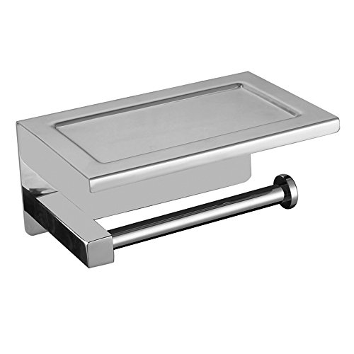 XVL Toilet Tissue Paper Holder with Mobile Phone Storage Shelf Brushed Finish