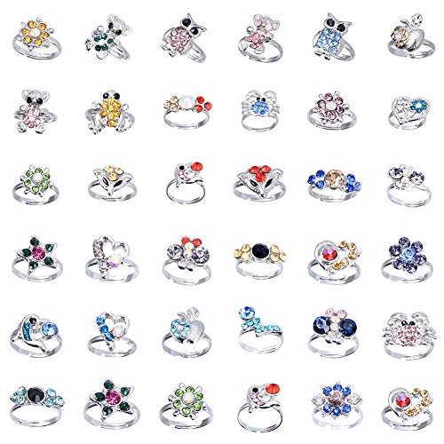 Cren 20pcs Children Kids Girls Crystal Adjustable Rings With Cute Animals