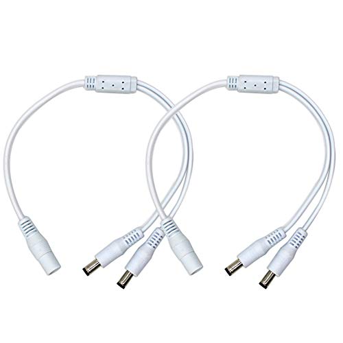 Book Cover 2Pack White 1 Male to 2 Female Way DC Power Splitter Cable Barrel Plug 5.5x2.1mm for CCTV Cameras LED Light Strip and more
