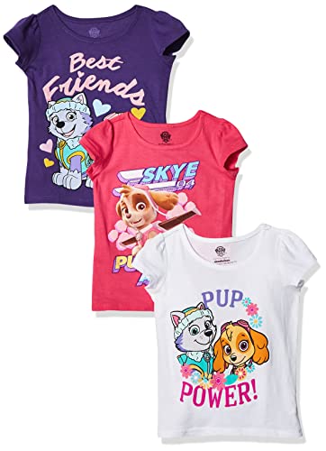 Book Cover PAW Patrol Girls' Toddler 3 Pack T-Shirt Bundle, Grape Violet/Hot Pink/White, 4T