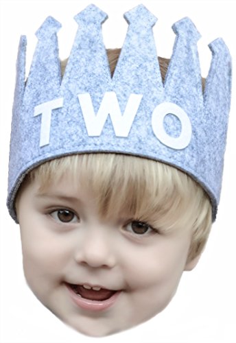 Second "TWO" Birthday Baby Boy Gray White Party Crown Hat
