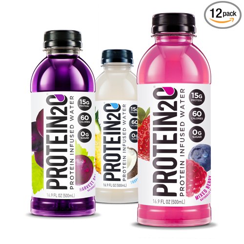 Protein2o Low Calorie Whey Protein Drink, Variety Pack, 16.9 oz (Pack of 12)