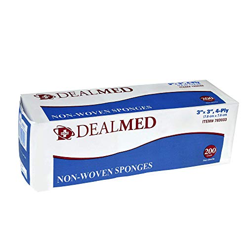 Dealmed Brand Non-Woven Sponges, All-Purpose Gauze Pads, Highly Absorbent Dental Gauze, Non-Sterile, 3" x 3", 4-Ply (200/Box)
