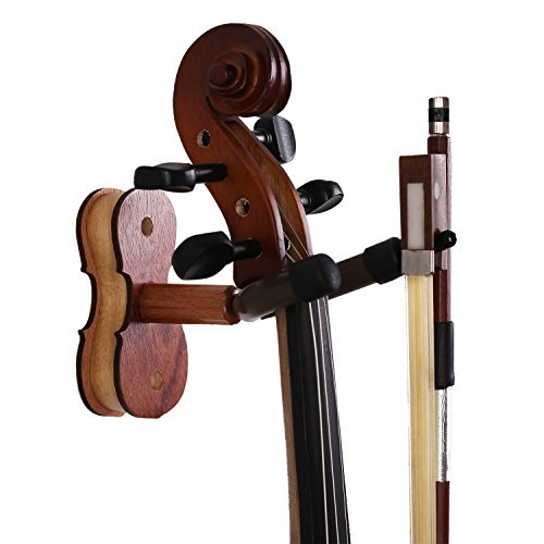 Book Cover Rosewood Violin Wall Hanger with Bow Hook Home & Studio Wall Mount Violin Stand (Rosewood MA-R5)