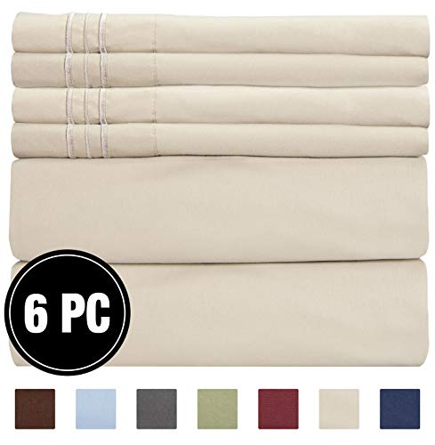 Full Size Sheet Set - 6 Piece Set - Hotel Luxury Bed Sheets - Extra Soft - Deep Pockets - Easy Fit - Breathable & Cooling Sheets - Wrinkle Free - Comfy - Beige Tan Bed Sheets - Fulls Sheets - 6 PC