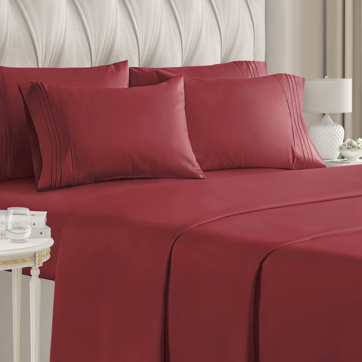 Full Size Sheet Set - 6 Piece Set - Hotel Luxury Bed Sheets - Extra Soft - Deep Pockets - Easy Fit - Breathable & Cooling Sheets - Wrinkle Free - Comfy - Burgundy Bed Sheets - Fulls Sheets - 6 PC 16 - Burgundy Full