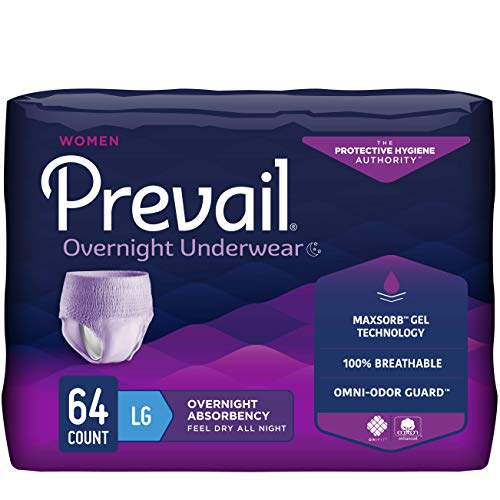 Prevail Incontinence Overnight Protective Underwear for Women, Overnight Absorbency, Large/X-Large, 64 Count