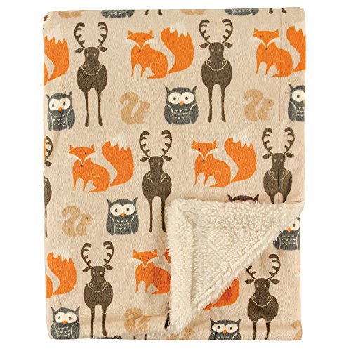 Book Cover Hudson Baby Printed Mink with Sherpa Backing, Woodland Creatures, One Size