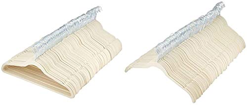 Amazon Basics Slim, Velvet, Non-Slip, Space-Saving Suit Clothes Hangers, Pack of 100, Ivory/Beige