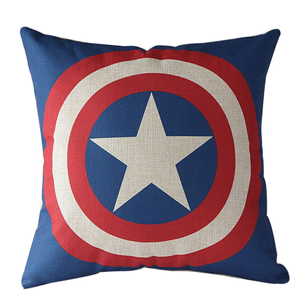 VIPbuy Comic Superhero Cotton Linen Decorative Square Throw Pillow Case Sofa Waist Cushion Cover 18 x 18 inches (Captain America)