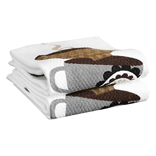 T-fal Textiles Double Sided Print Woven Cotton Kitchen Dish Towel Set, 2-pack, 16" x 26", Coffee Cup Print