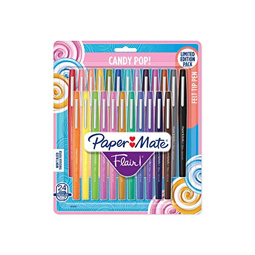 Paper Mate Flair Felt Tip Pens, Medium Point (0.7mm), Limited Edition Candy Pop Pack, 24 Count