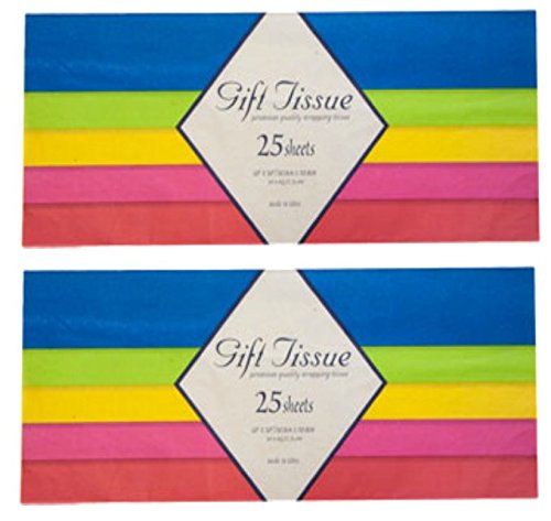 2 Pack - Gift Wrap Bag Tissue Paper Multi Color 25 Sheets 20 x 20 Inch (Total 50 Sheets) Made in USA