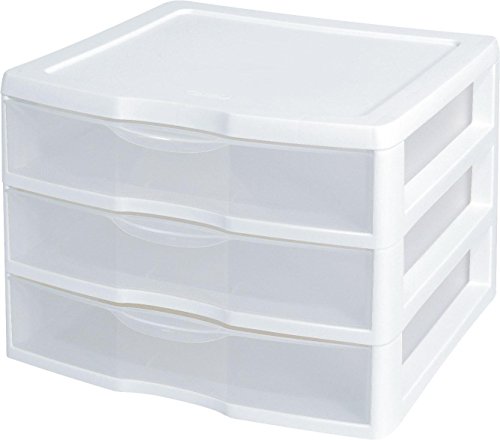 Sterilite 3-Drawer Organizer - ClearView Wide 2093 (White / Clear) (10.25"H x 14.5"W x 14.25"D) PACK OF 2